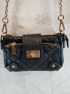 Charming Charlie Black Quilted Crossbody Bag with Gold Hardware